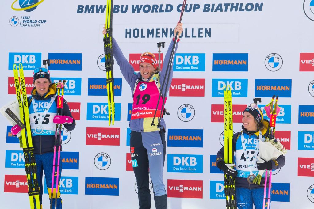 Denise Herrmann-Wick (M) hat den Sprint in Oslo gewonnen. - Foto: Javad Parsa/NTB Scanpix/AP/dpa