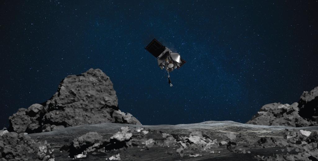 Die Raumsonde «Osiris-Rex» nähert sich dem Asteroiden Bennu (künstlerische Darstellung). - Foto: ---/Nasa/dpa