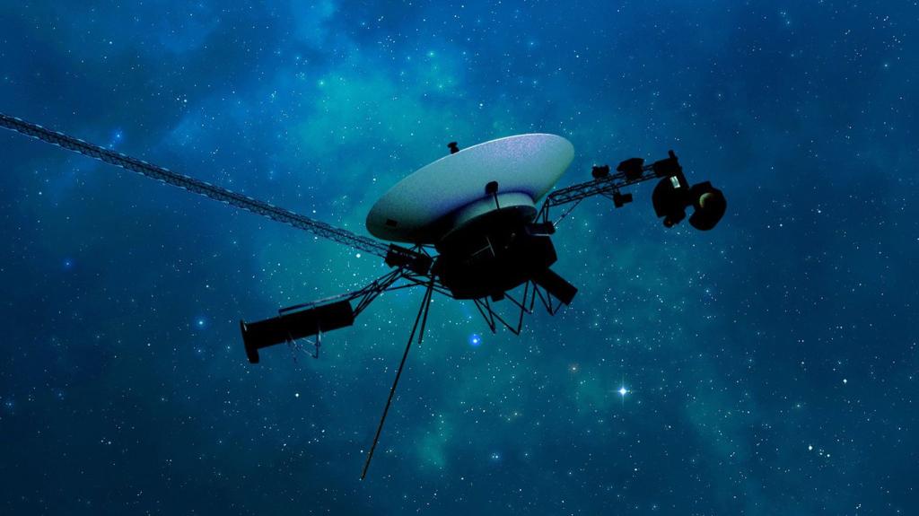 Eine künstlerische Darstellung der Raumsonde Voyager 1 der NASA auf ihrer Reise durch den interstellaren Raum bzw. den Raum zwischen den Sternen. - Foto: JPL-Caltech/NASA/dpa