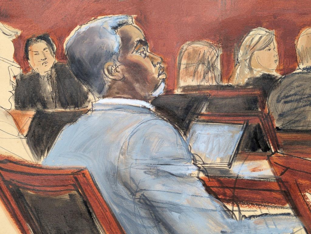 Die Gerichtszeichnung zeigt Sean «Diddy» Combs, der den Eröffnungsplädoyers am ersten Verhandlungstag vor dem Bundesgericht in Manhattan zuhört. (Archivfoto) - Foto: Elizabeth Williams/AP/dpa