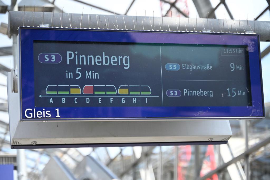 In Hamburg informiert eine Anzeige über die Auslastung einer S-Bahn. - Foto: David Hammersen/dpa