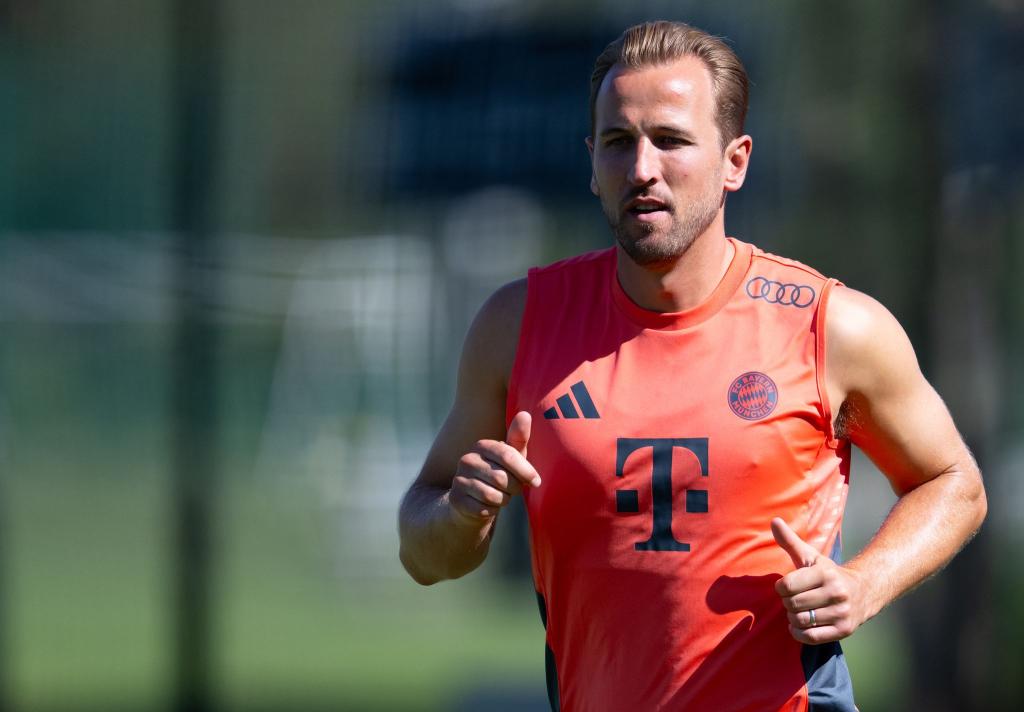 Münchner Muskelspiele beim Training: Harry Kane. - Foto: Sven Hoppe/dpa