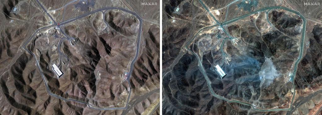 Das Satellitenbild zeigt die mutmaßlichen Einschlaglöcher der US-Bomben. (Archivbild) - Foto: Uncredited/Maxar Technologies via AP/dpa