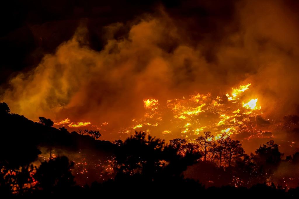  Wegen starker Winde breiteten sich die Flammen rasch aus. - Foto: STR/INTIME NEWS/AP/dpa