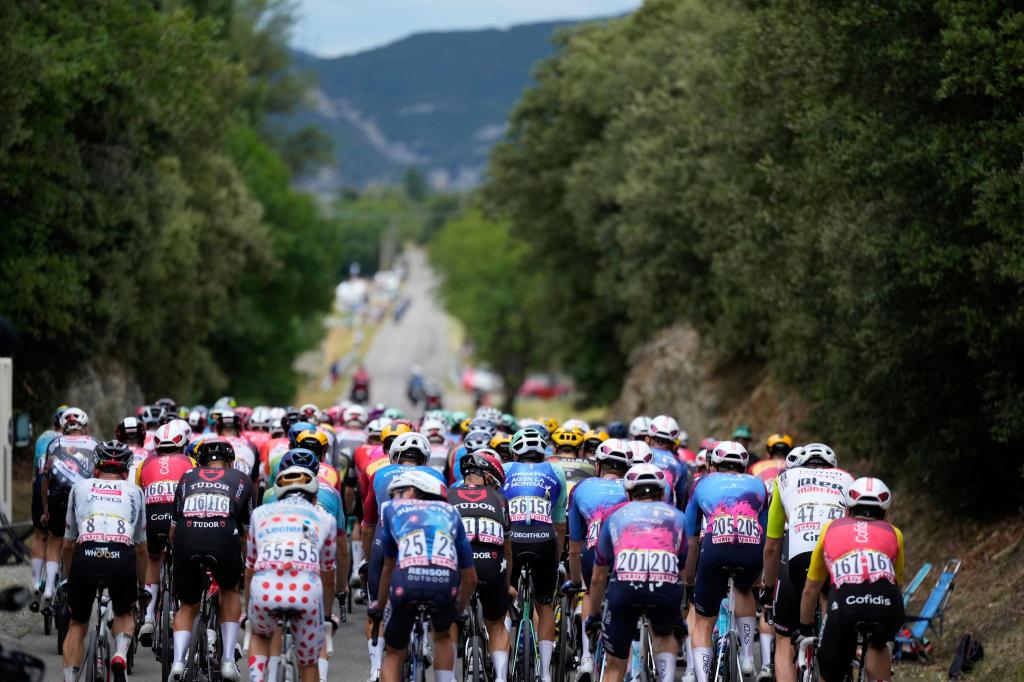 Die Fahrer auf der 17. Etappe der Tour de France auf dem Weg nach Valence. - Foto: Mosa'ab Elshamy/AP/dpa