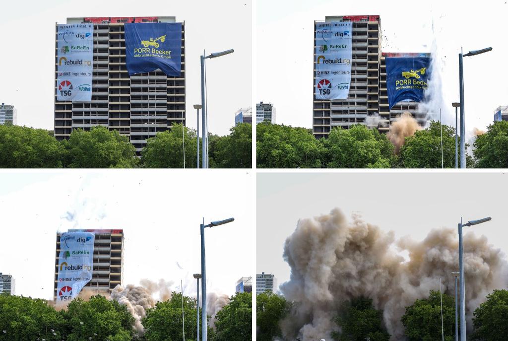 Die Sprengung verlief wie von der Stadt vorgesehen. - Foto: Christoph Reichwein/dpa