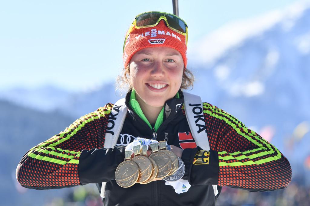 Bei der WM 2017 gewann Laura Dahlmeier sechs Medaillen in sechs Rennen. - Foto: Martin Schutt/dpa-Zentralbild/dpa