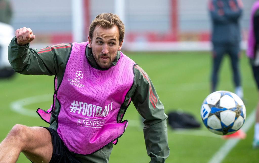 Ausgeruht und bereit für das große Spiel: Harry Kane beim Bayern-Training. - Foto: Peter Kneffel/dpa