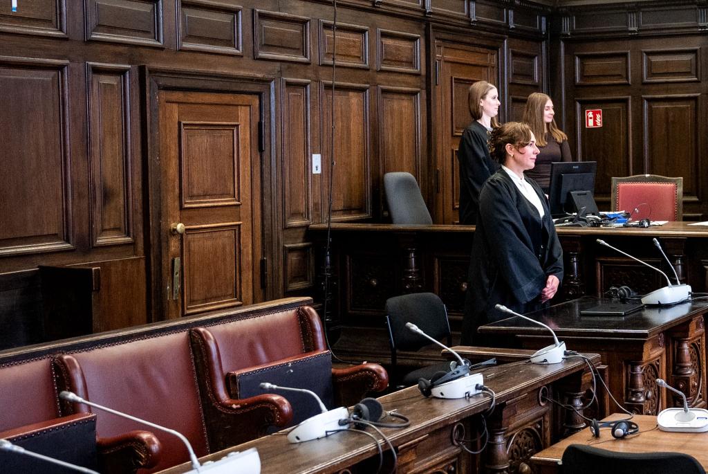 Die Verteidigerin steht zunächst ohne ihre Mandantin im Gerichtsaal. Die wahrscheinlich psychisch kranke Beschuldigte wird erst hereingeführt, nachdem die Fotografen gegangen sind. - Foto: Daniel Bockwoldt/dpa