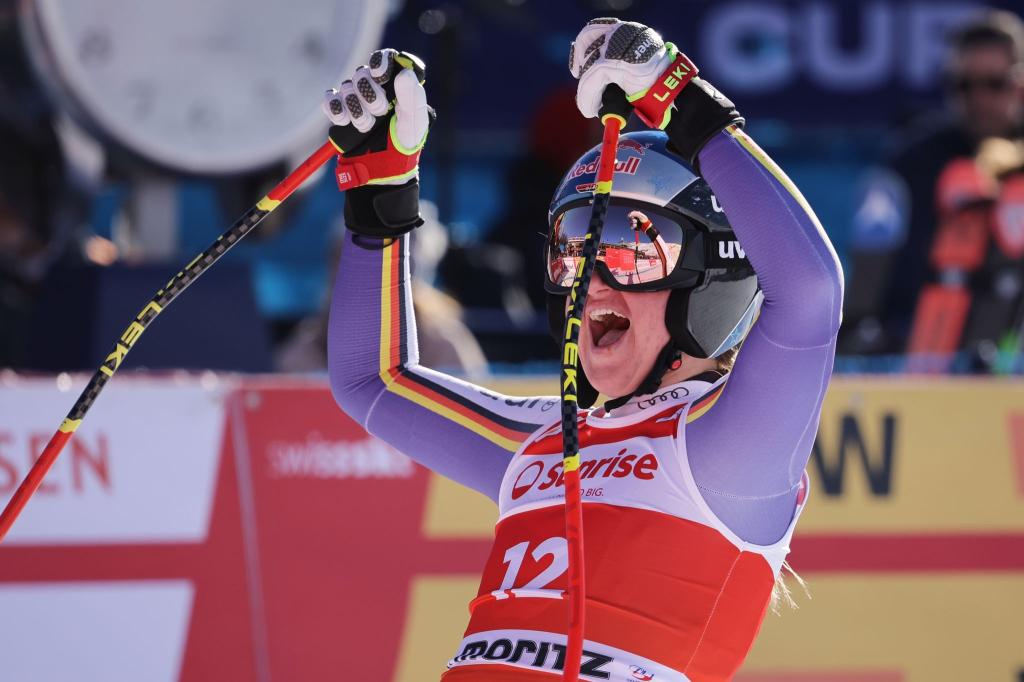Dritter Weltcup-Sieg der Karriere: Emma Aicher sorgte in St. Moritz für Furore. - Foto: Luciano Bisi/AP/dpa