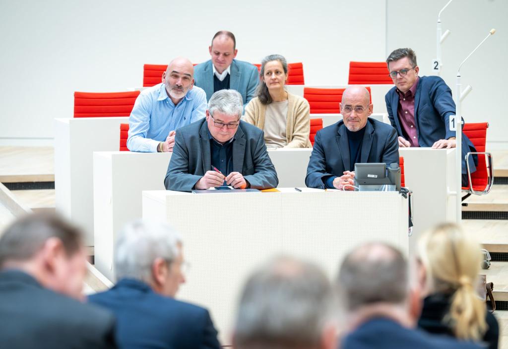 Die BSW-Landtagsfraktion hat nach dem Bruch der SPD/BSW-Koalition mit der AfD für eine Neuwahl gestimmt - der AfD-Antrag scheiterte aber. - Foto: Soeren Stache/dpa