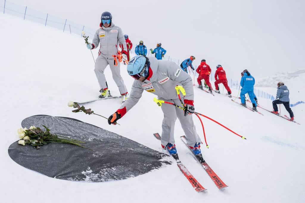 Gedenken an Crans Montana - Training der Männer für Ski-Weltcup - Foto: Jean-Christophe Bott/KEYSTONE/dpa